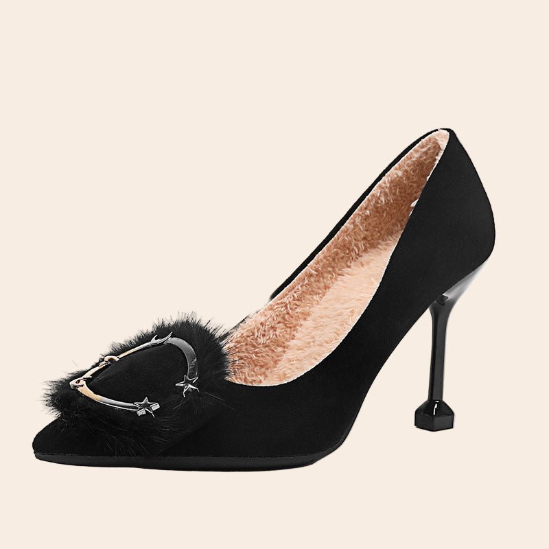 Faux Fur Charm Pointed - Toe Heels - TayDiane