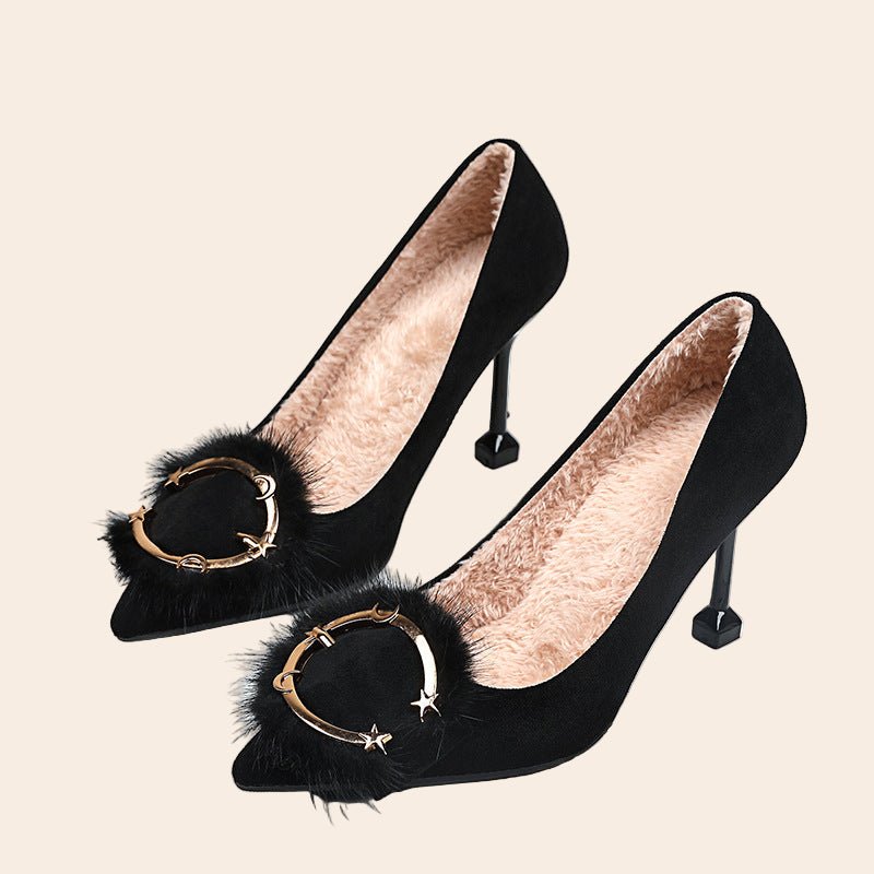 Faux Fur Charm Pointed - Toe Heels - TayDiane
