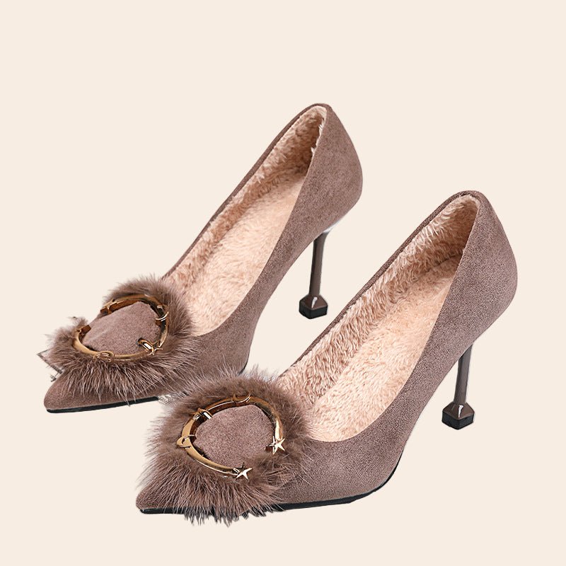 Faux Fur Charm Pointed - Toe Heels - TayDiane