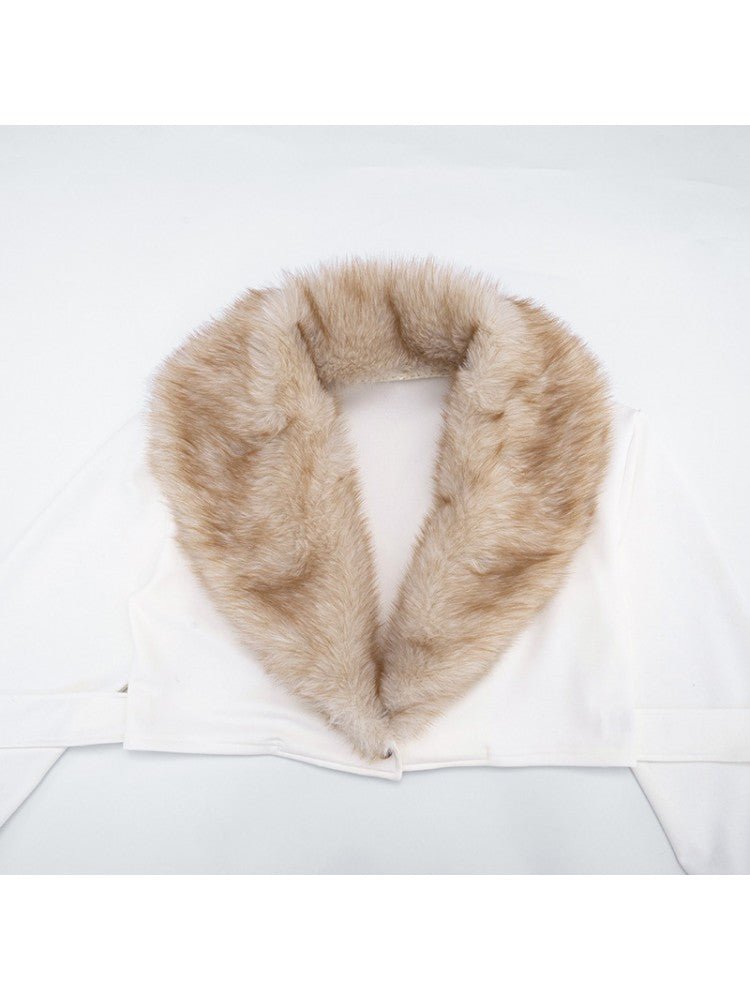 Faux Fur Collar Cropped Wrap Jacket - TayDiane