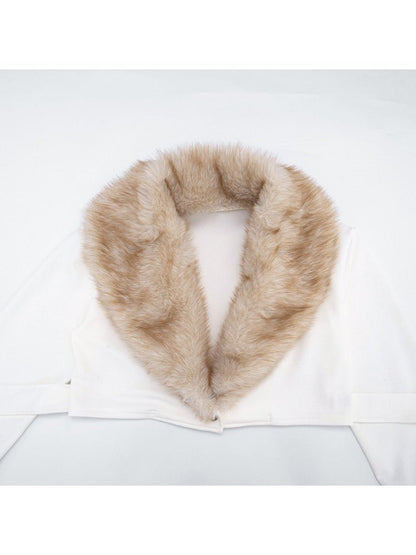 Faux Fur Collar Cropped Wrap Jacket - TayDiane