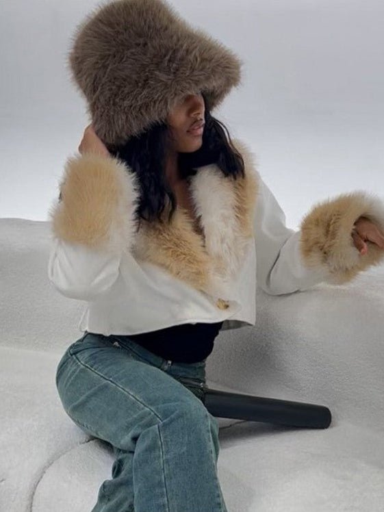 Faux Fur Collar Cropped Wrap Jacket - TayDiane