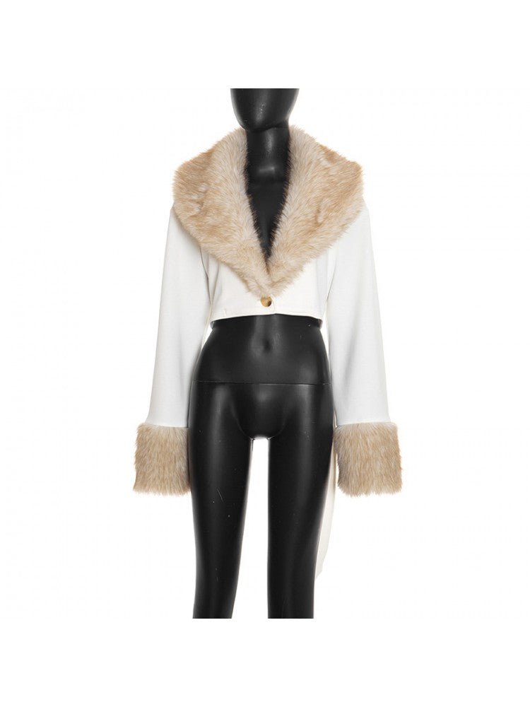 Faux Fur Collar Cropped Wrap Jacket - TayDiane