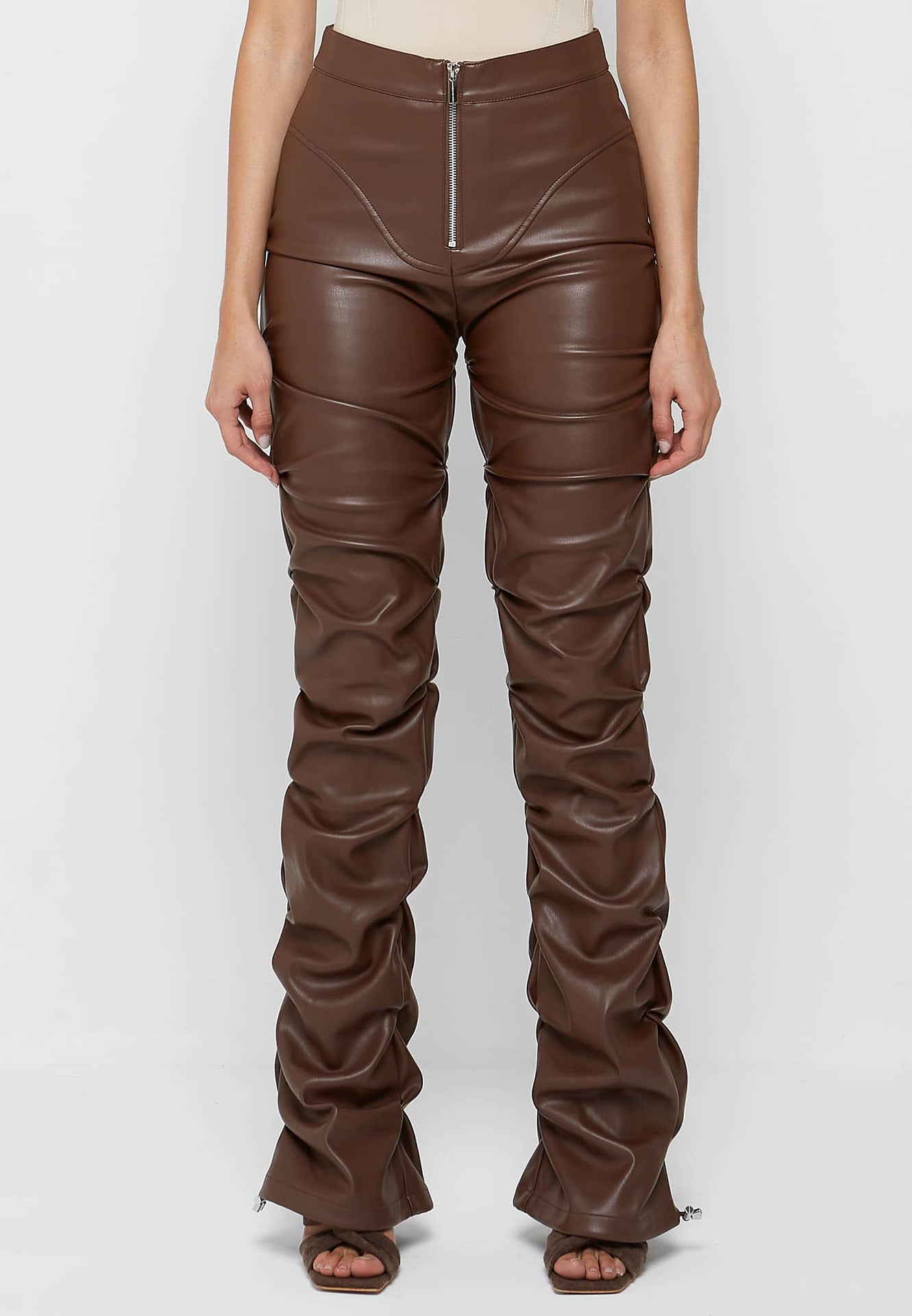 Faux Leather High - Rise Bootcut Pants - TayDiane