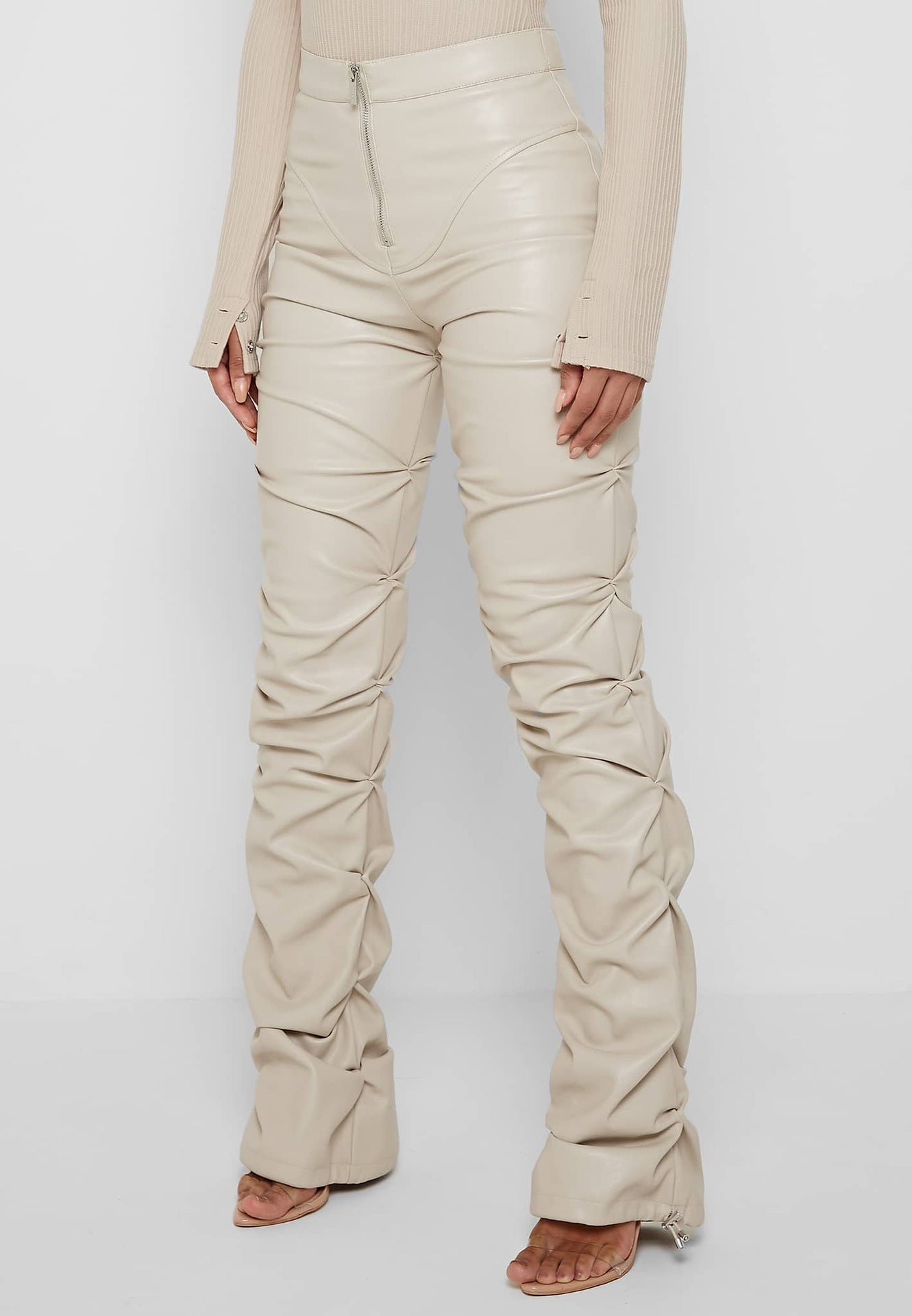 Faux Leather High - Rise Bootcut Pants - TayDiane