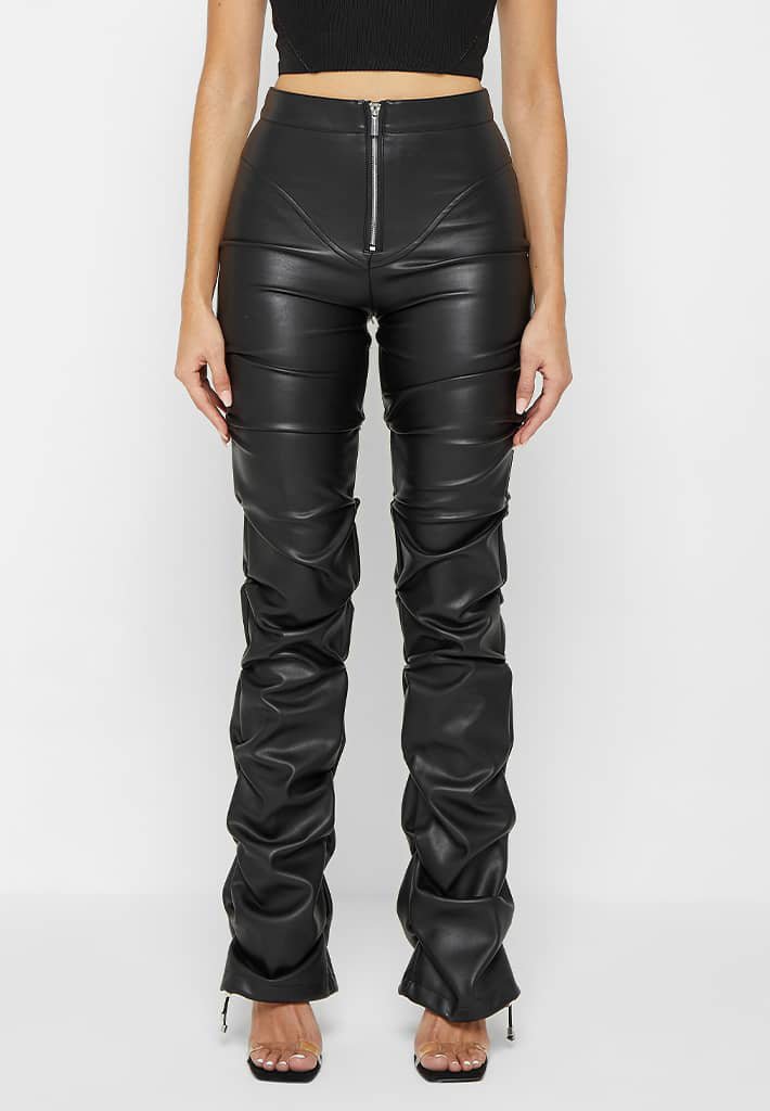 Faux Leather High - Rise Bootcut Pants - TayDiane