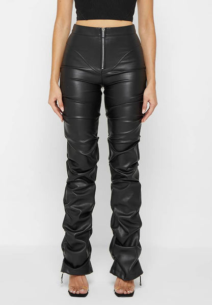 Faux Leather High - Rise Bootcut Pants - TayDiane