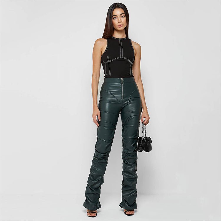 Faux Leather High - Rise Bootcut Pants - TayDiane