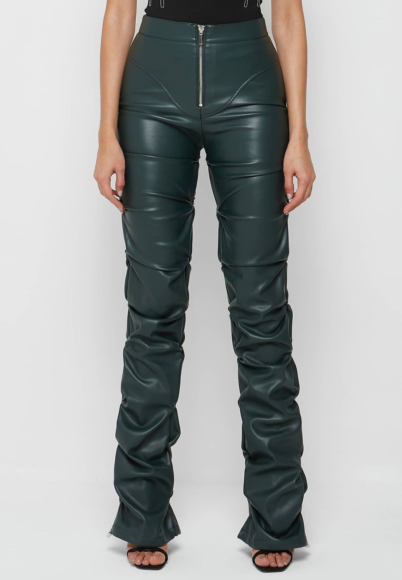 Faux Leather High - Rise Bootcut Pants - TayDiane