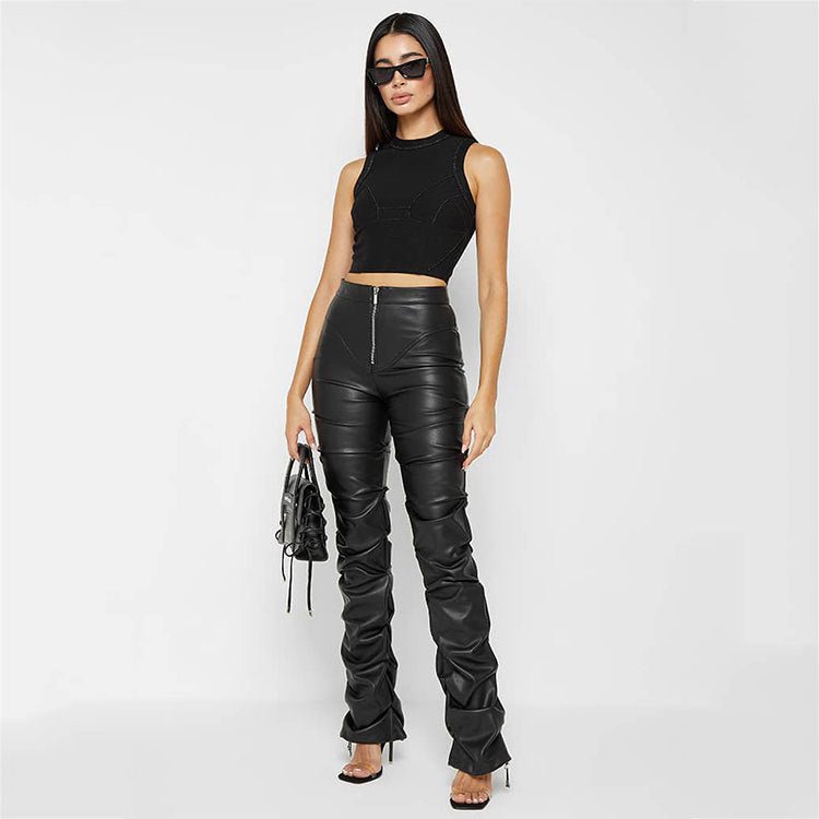 Faux Leather High - Rise Bootcut Pants - TayDiane