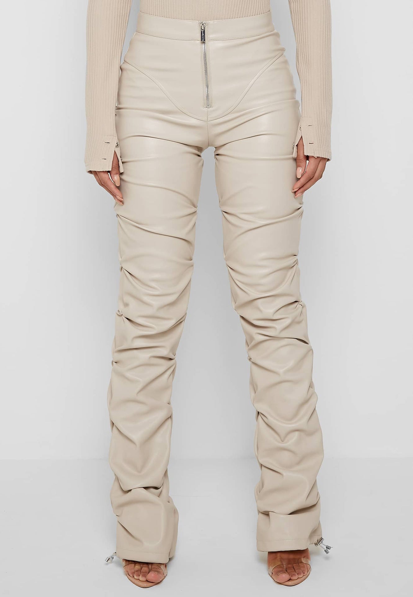 Faux Leather High - Rise Bootcut Pants - TayDiane