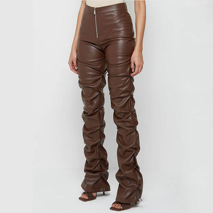Faux Leather High - Rise Bootcut Pants - TayDiane