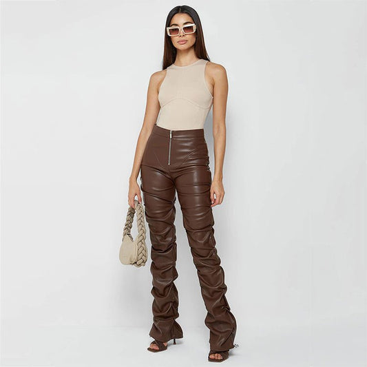 Faux Leather High - Rise Bootcut Pants - TayDiane