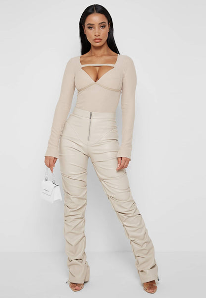 Faux Leather High - Rise Bootcut Pants - TayDiane