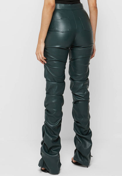 Faux Leather High - Rise Bootcut Pants - TayDiane