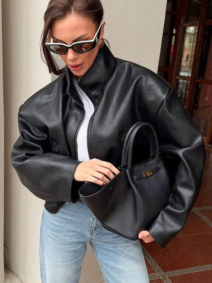 Faux Leather Luxe Oversized Jacket - TayDiane