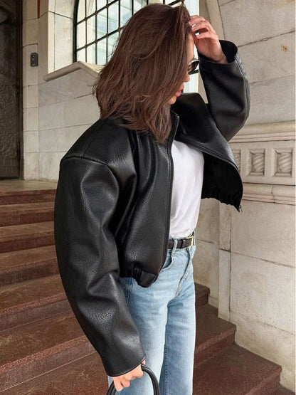 Faux Leather Luxe Oversized Jacket - TayDiane