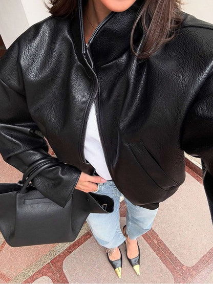 Faux Leather Luxe Oversized Jacket - TayDiane