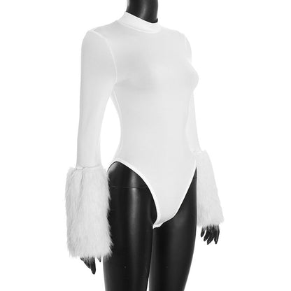 Feather Cuff Mock Neck Bodysuit - Taydiane