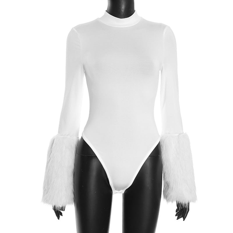 Feather Cuff Mock Neck Bodysuit - Taydiane