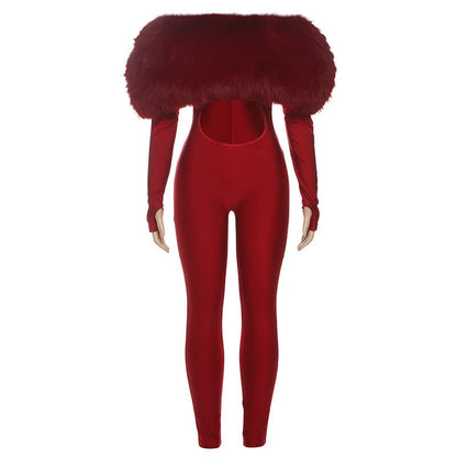 Feather Fantasy Off - Shoulder Cutout Jumpsuit - TayDiane