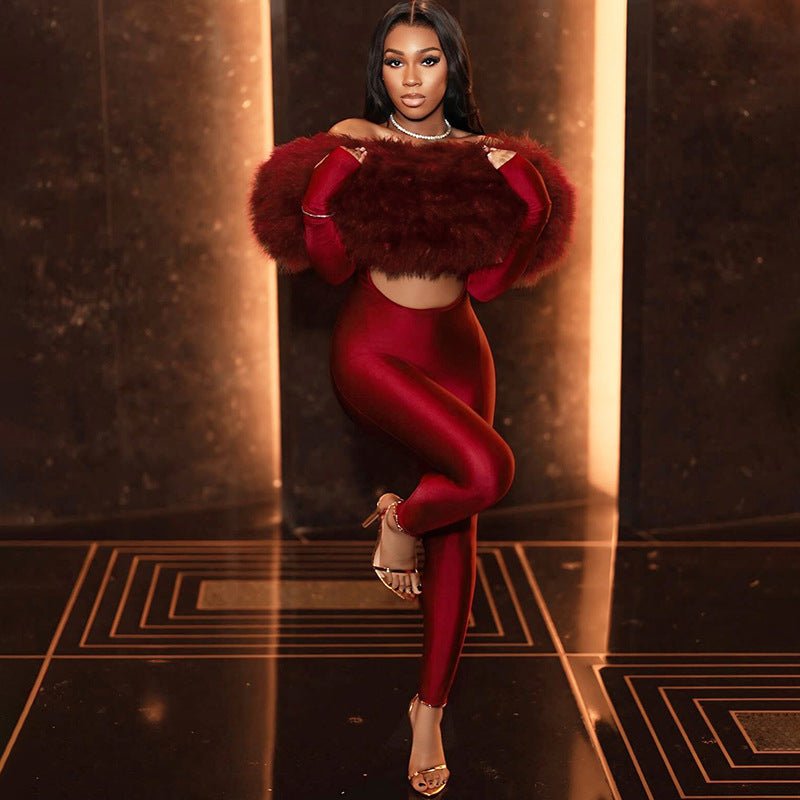 Feather Fantasy Off - Shoulder Cutout Jumpsuit - TayDiane