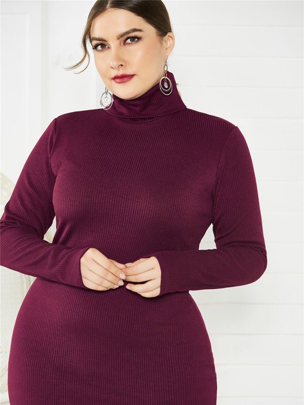 FF Knit Turtleneck Long Sleeve Dress - TayDiane