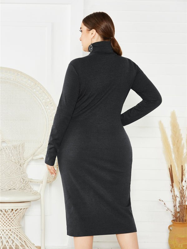 FF Knit Turtleneck Long Sleeve Dress - TayDiane