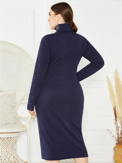 FF Knit Turtleneck Long Sleeve Dress - TayDiane