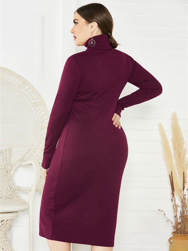 FF Knit Turtleneck Long Sleeve Dress - TayDiane