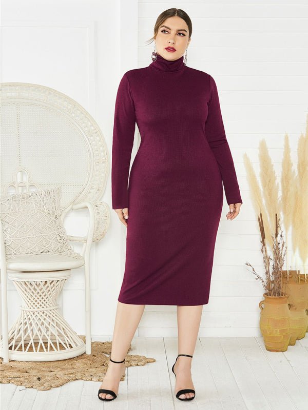 FF Knit Turtleneck Long Sleeve Dress - TayDiane