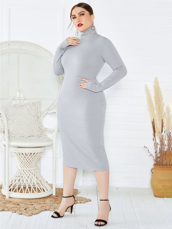 FF Knit Turtleneck Long Sleeve Dress - TayDiane