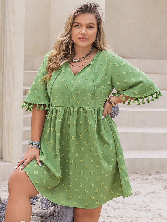 FF Tied Tassel Half Sleeve Mini Dress - TayDiane