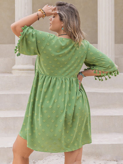 FF Tied Tassel Half Sleeve Mini Dress - TayDiane