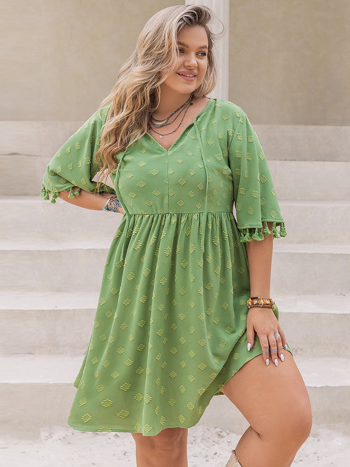 FF Tied Tassel Half Sleeve Mini Dress - TayDiane