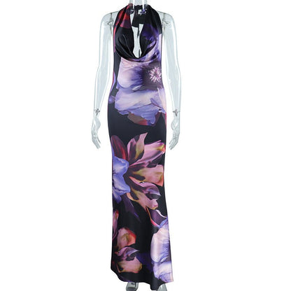 Floral Print Backless Maxi Dress - TayDiane
