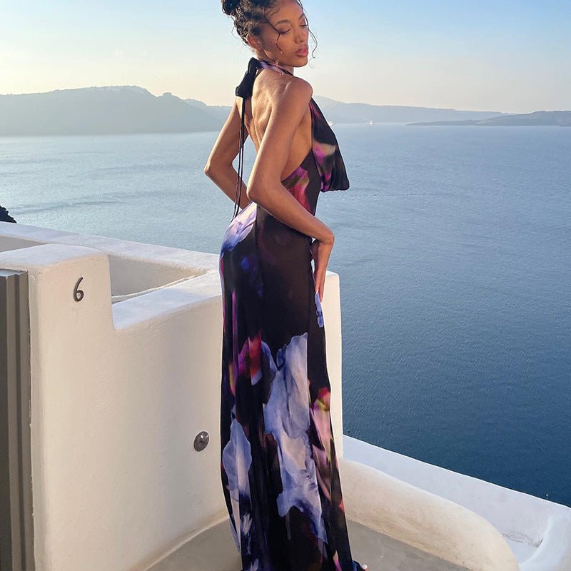 Floral Print Backless Maxi Dress - TayDiane