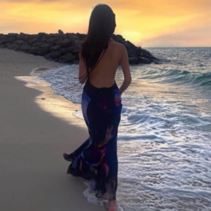 Floral Print Backless Maxi Dress - TayDiane