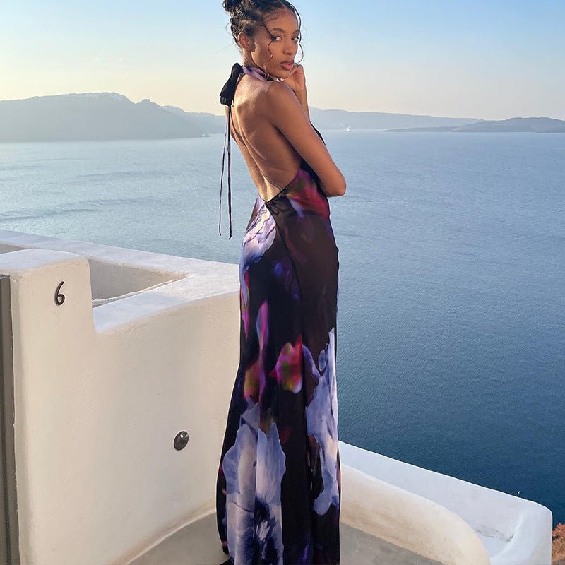 Floral Print Backless Maxi Dress - TayDiane