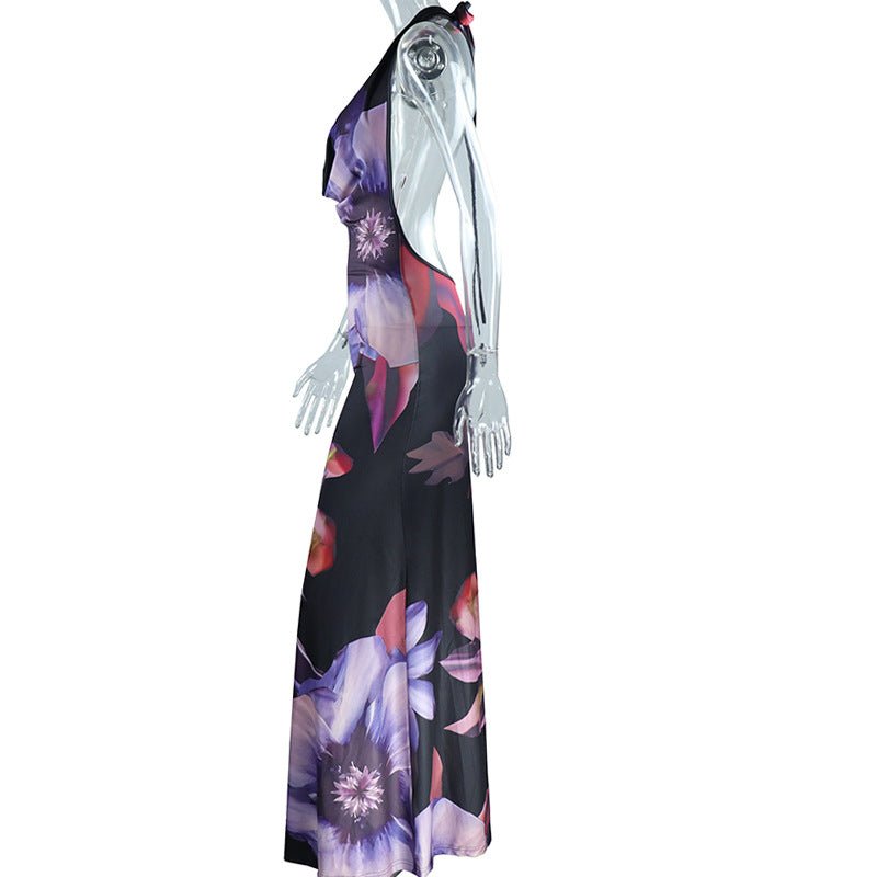 Floral Print Backless Maxi Dress - TayDiane