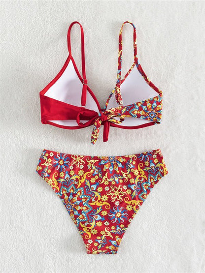 Floral Print Cross Split Bikini - TayDiane