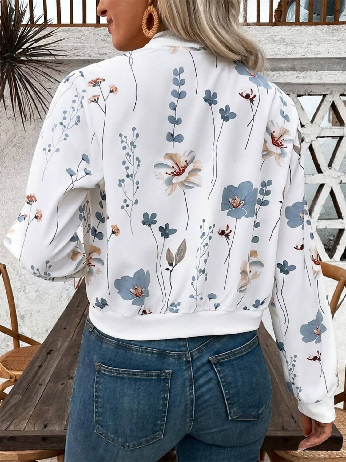 Flower print Zip Up Long Sleeve Jacket - TayDiane