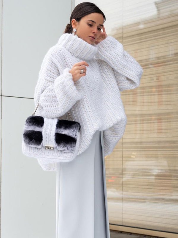 Fluffy Long Sleeve Pullover Sweater - TayDiane