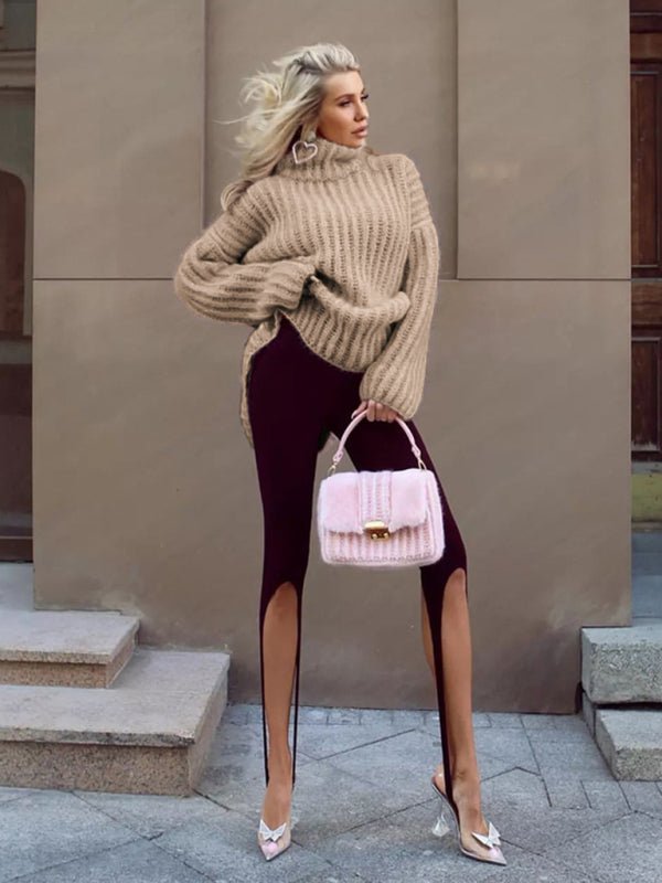 Fluffy Long Sleeve Pullover Sweater - TayDiane