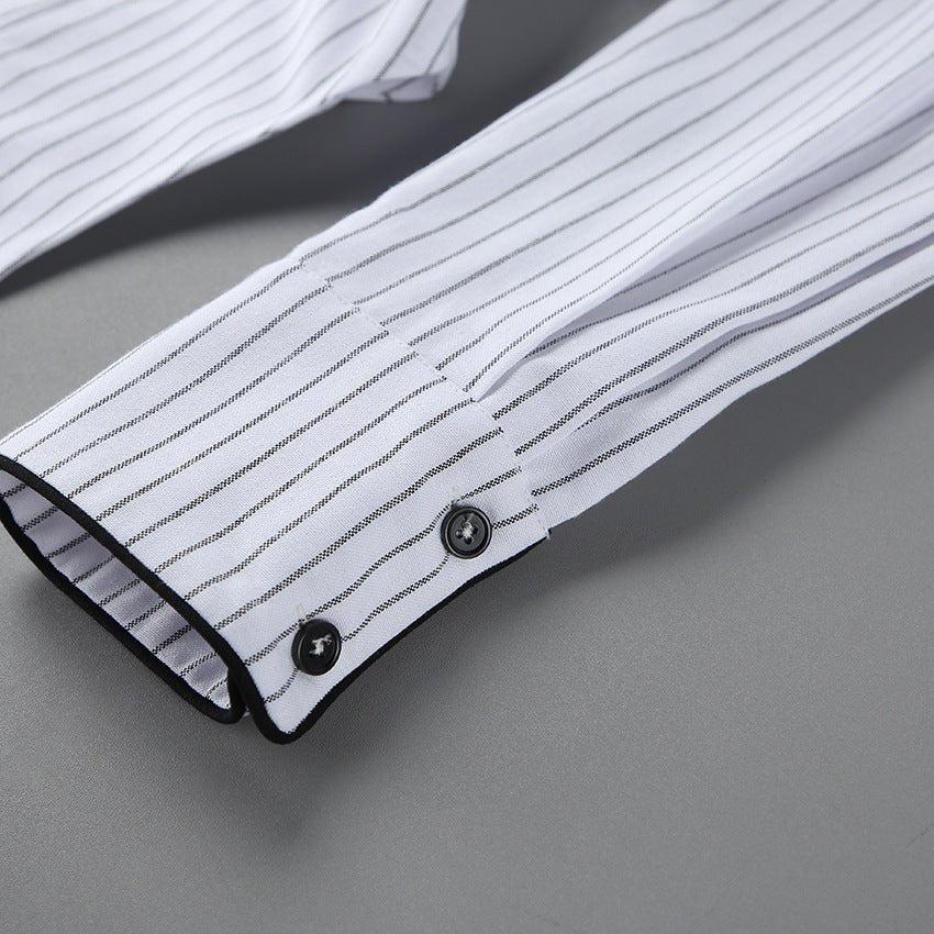 French Pointed Collar Striped Long Sleeved Shirt Women Autumn Office Shoulder Shirt Professional Top - Taydiane
