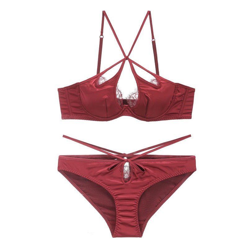 French Sexy Lace Cutout Panties and Bra Set - TayDiane