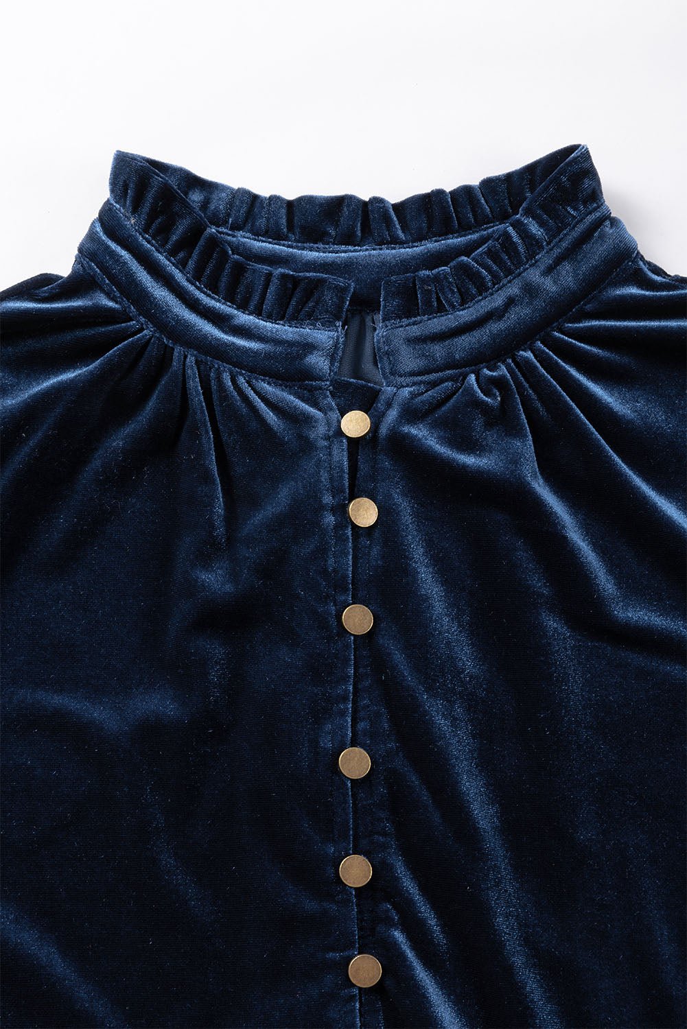 Frilled Buttoned V - Neck Velvet Blouse - TayDiane