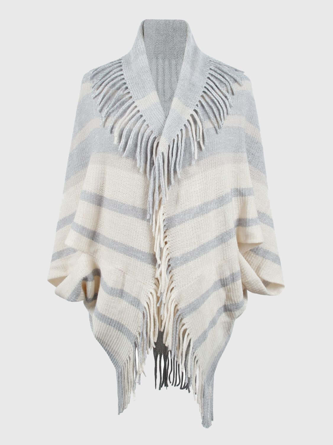 Fringe Detail Open Front Poncho - TayDiane