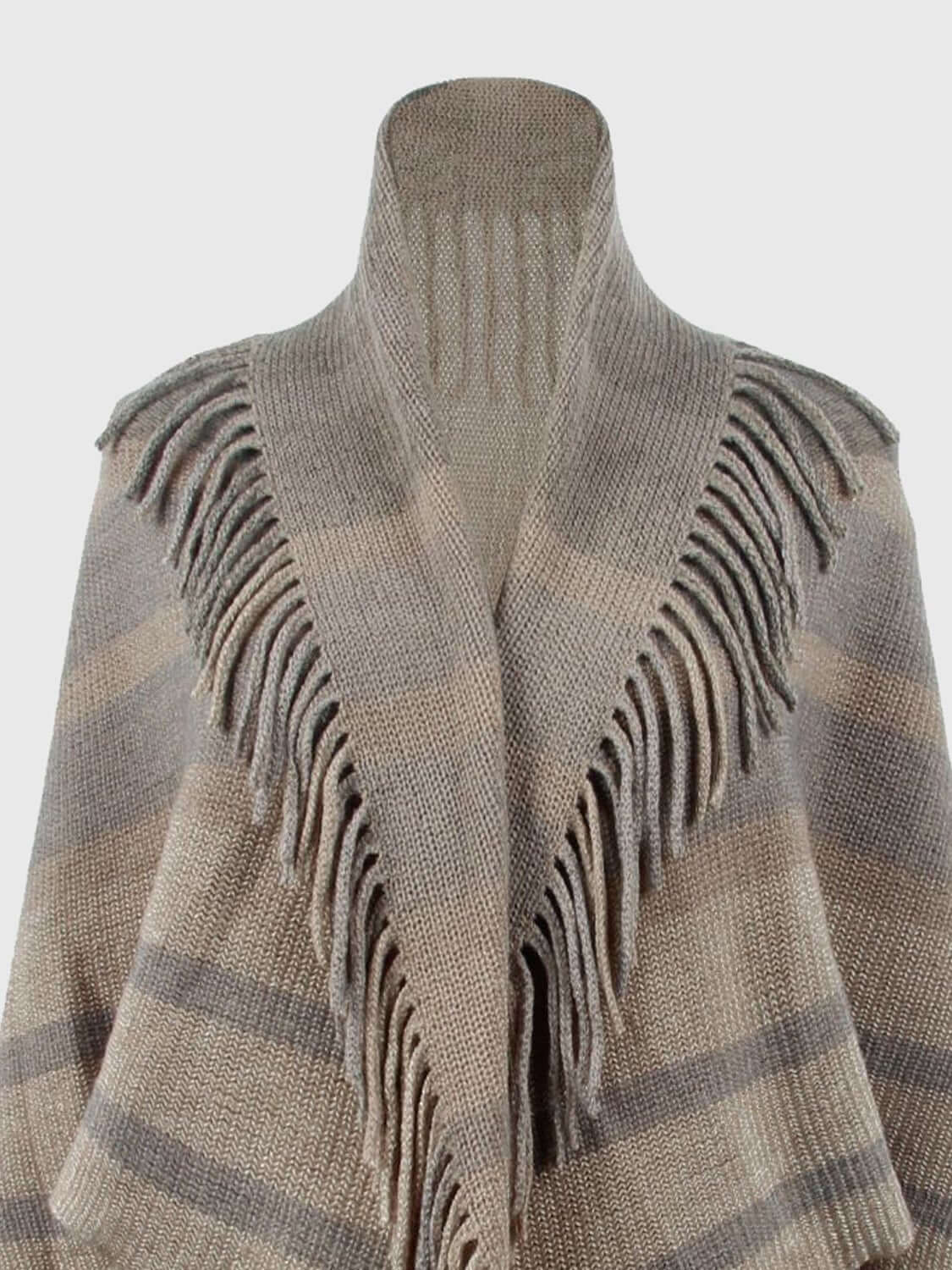 Fringe Detail Open Front Poncho - TayDiane