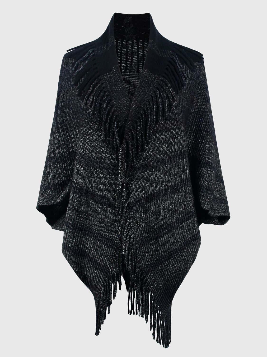 Fringe Detail Open Front Poncho - TayDiane